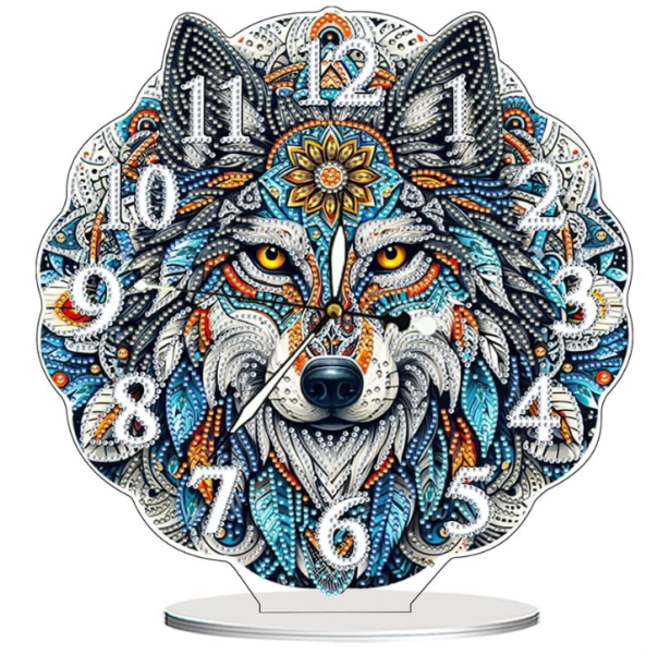 Diamond Painting Leuchtende Uhr Wolf